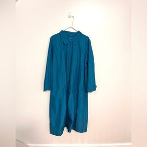 LL Bean Duster Trench Rain Coat Long Jacket Green Sz XL